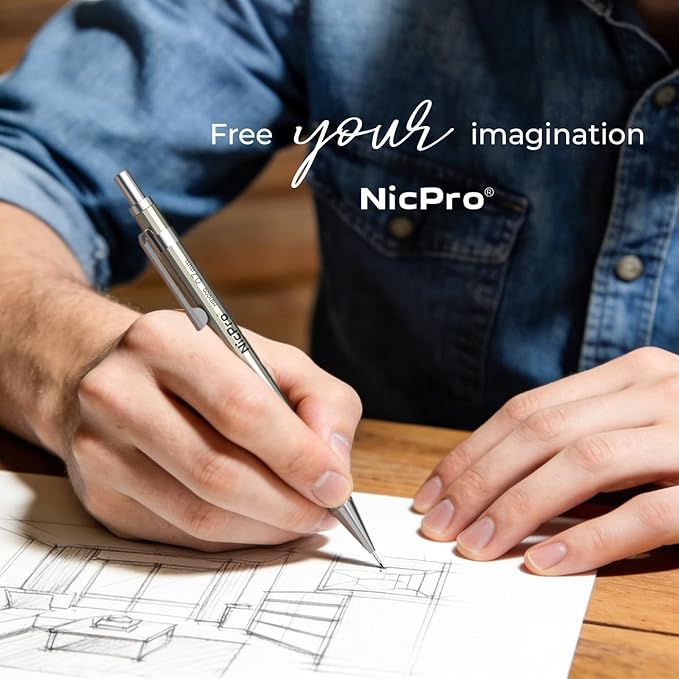 Nicpro 8 Pack Mechanical Pencil 0.7mm with Case, MB1000 Metal Mechanical Pencil Set with 6 Tube HB #2 Lead Refill 0.7 mm, 3PCS 4B Eraser, 9 Cap Eraser for Artist Drafting Writing, Sketching, Drawing