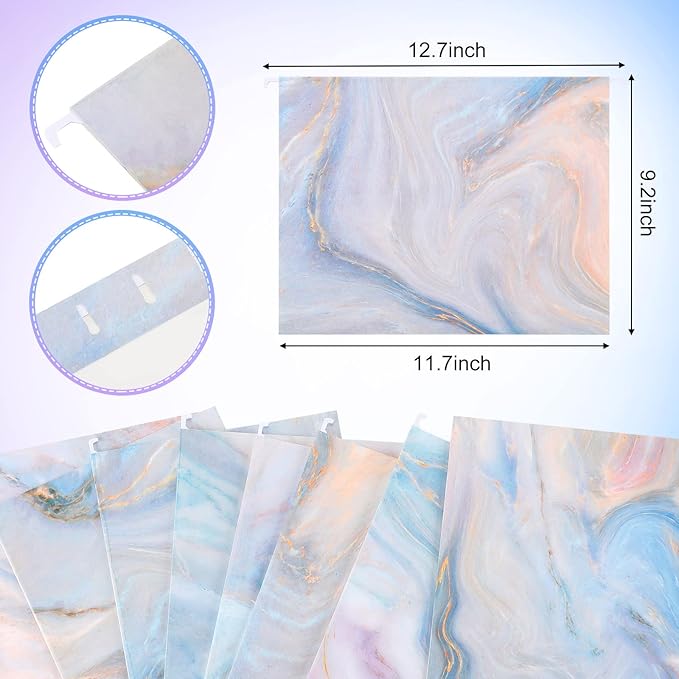 Estune 32 Pcs Marble Decorative Hanging File Folders Letter Size Cabinet File Folders Organizers with 1/5 Cut Adjustable Tabs for Office Desk School Filing Cabinet Home