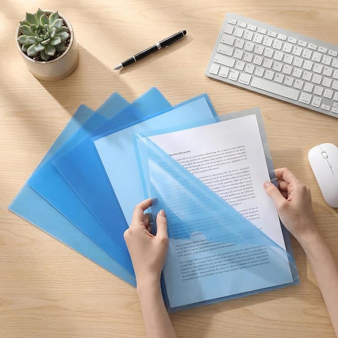Fainne 100 Pcs Plastic Document Folders Clear File Folders Plastic Pockets Sleeves Letter Size 8.7 x 12.2 Inches A4 Assorted Colors for Office Supplies (Blue)