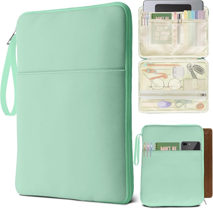 Green Book Sleeve Kindle Pouch, Book Protector Case with Zipper, PU Leather Waterproof Book Cover Bag, Portable Book Pouch for Book Lovers Gifts Paperbacks Bibles Hardcover
