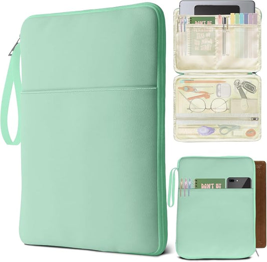 Green Book Sleeve Kindle Pouch, Book Protector Case with Zipper, PU Leather Waterproof Book Cover Bag, Portable Book Pouch for Book Lovers Gifts Paperbacks Bibles Hardcover