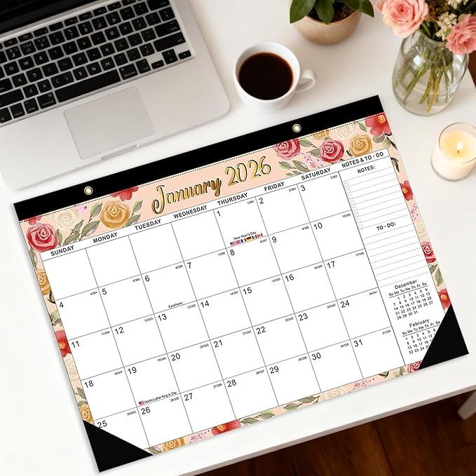2026-2027 Desk Calendar – 18-Month Watercolor Floral Wall/Desk Calendar, 17" x 12", Monthly Planner with Elegant Botanical Designs, January 2026 to June 2027