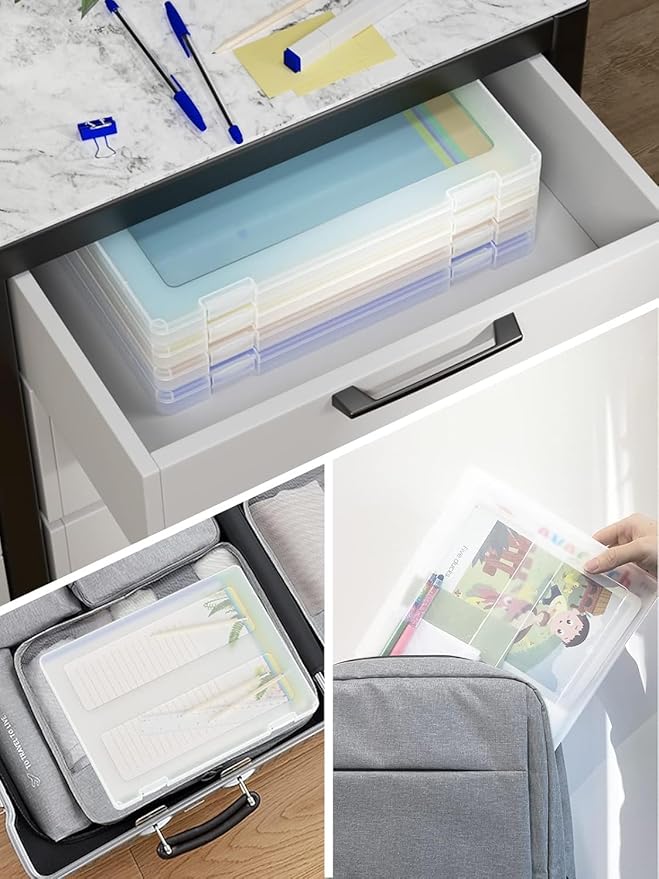 8-Pack A4 Plastic Paper Organizer Box, Scrapbook Storage for 8.5” x 11” Letter Papers, Portable Document Holder, Board Games Art Supplies Sticker Organizers (2 Inner Size)