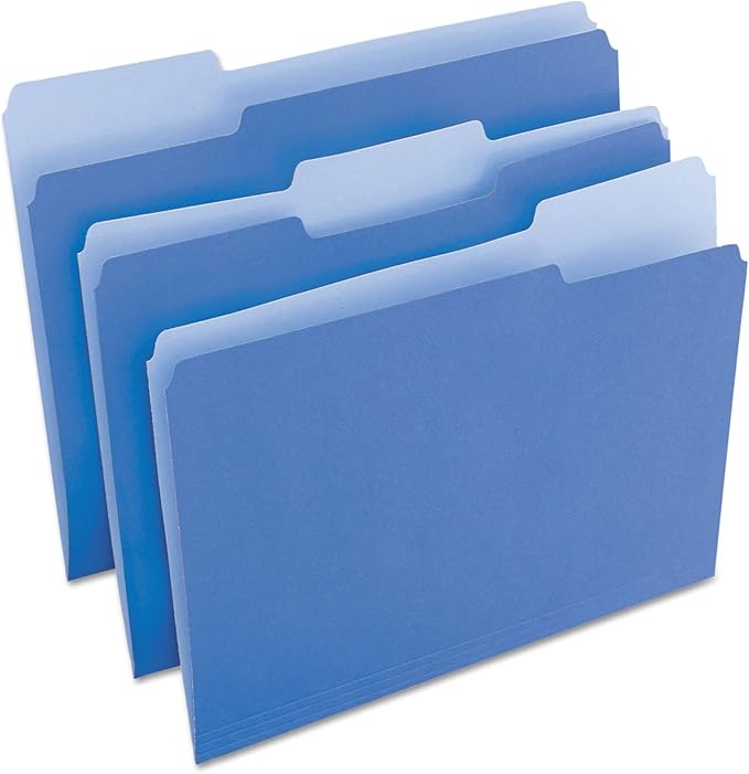 Universal 10501 File Folders, 1/3 Cut One-Ply Top Tab, Letter, Blue/Light Blue (Box of 100)