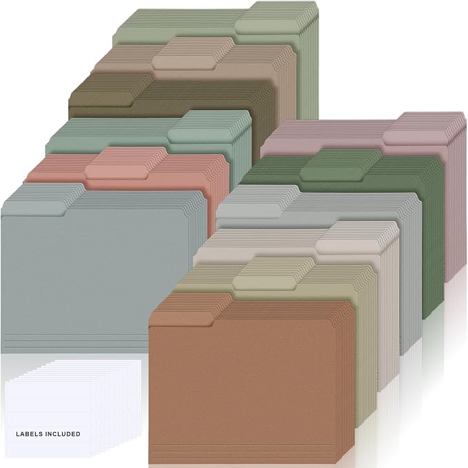 144 Pcs File Folders 9.5x11.6 Inch Manilla Folders Letter Size with 1/3 Cut Tabs 12 Colored Office Home School Organizers for Documents, Classroom Supplies and Paper Storage (Retro Color)