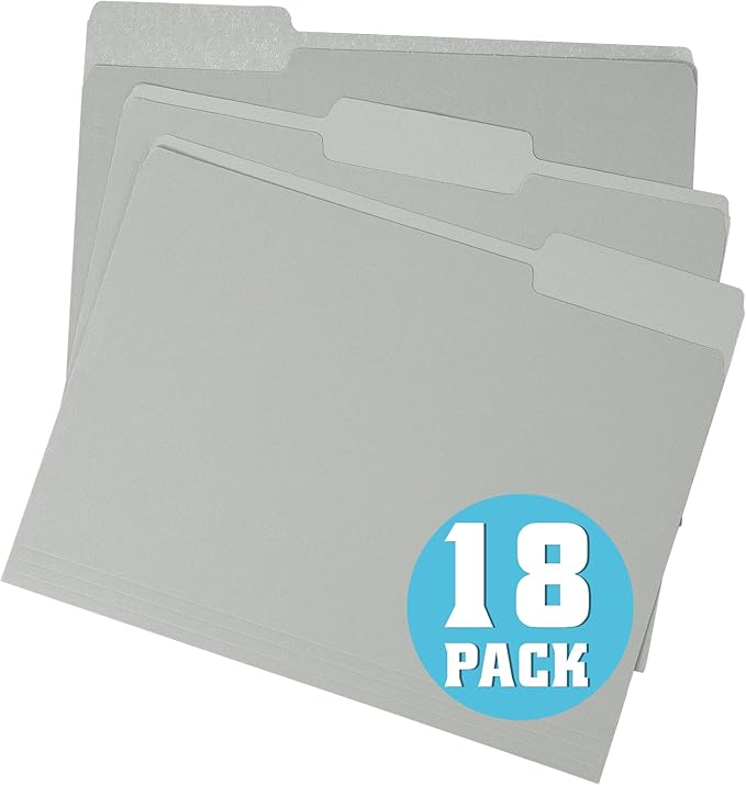 pmybupo 18 Pack Gray File Folders,1/3-Cut Tab,Colored File Folders Letter Size,Durable Paper Folders,Office Supplies