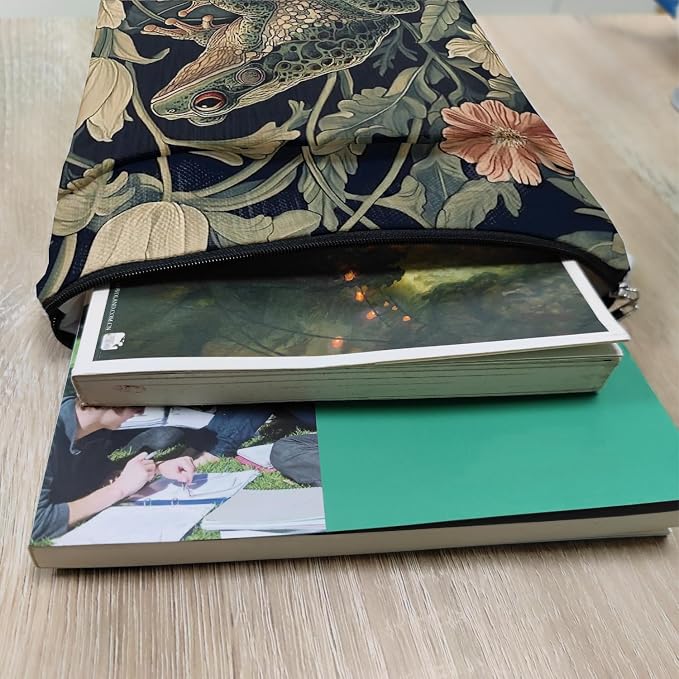 Vintage Flower Frog William Morris Book Sleeve for Book Lovers, Bookish Book Protector with Zipper, Washable Fabric Book Cover for Paperbacks & Hardcovers,11.4 x 9.1Inches (Green-Frog, Medium)