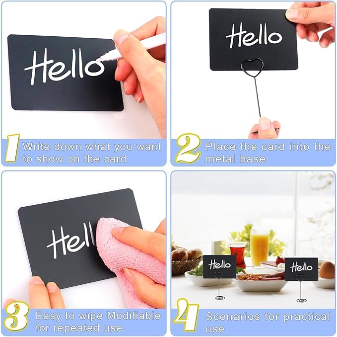 48PCS Mini Chalkboard Signs 4"x3" Black Small Chalkboard with Metal Stand Chalk Tabletop Label Blackboard Sign Price Food Tags Labels for Party Buffet Bakery