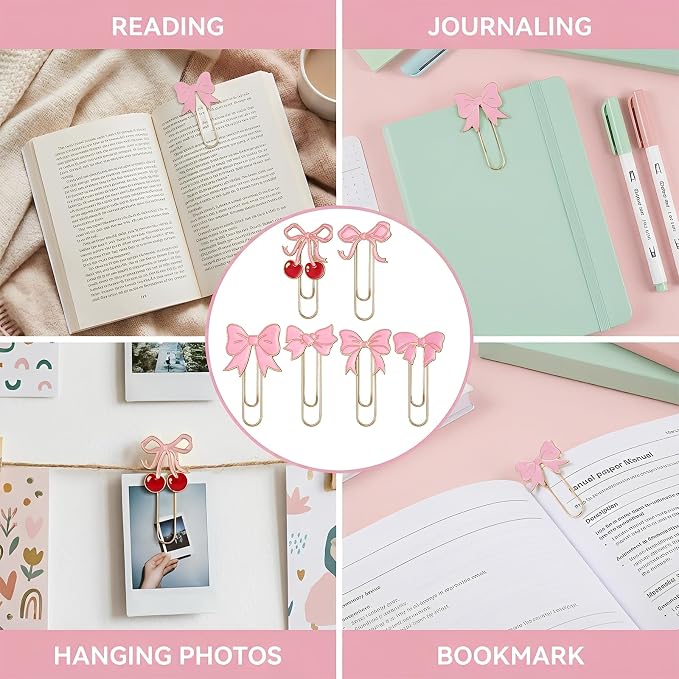Cute Paperclip Bookmark, 6 Pcs Large Metal Paperclips, Cute Bookmarks, Coquette Preppy Planner Clips for Office Home Supplies Gifts Wedding Decoration