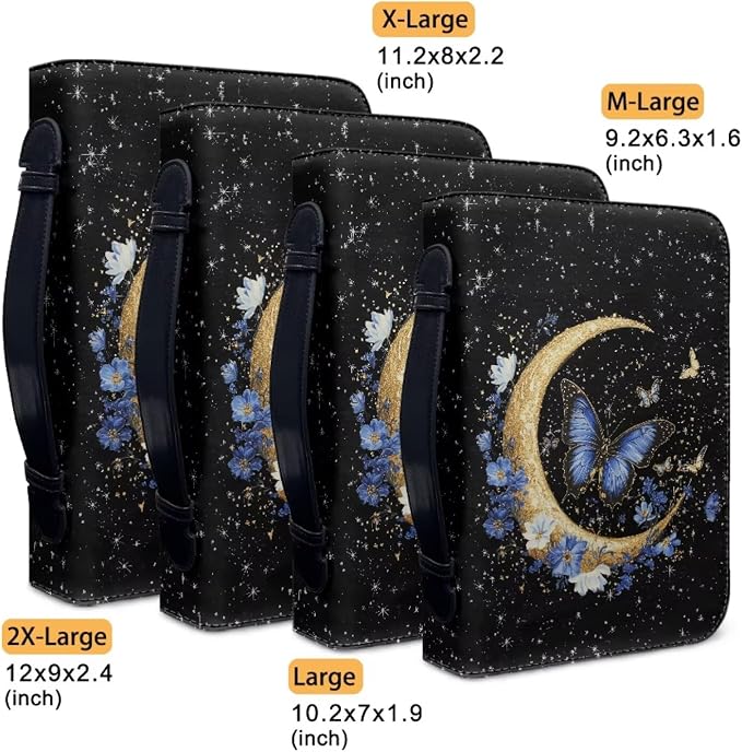 Purple Butterfly Bible Bag Bible Carrying Case for Women Moon Print Bible Cover Vegan Leather Carrying Book Case Christian Gifts for Women Size：L