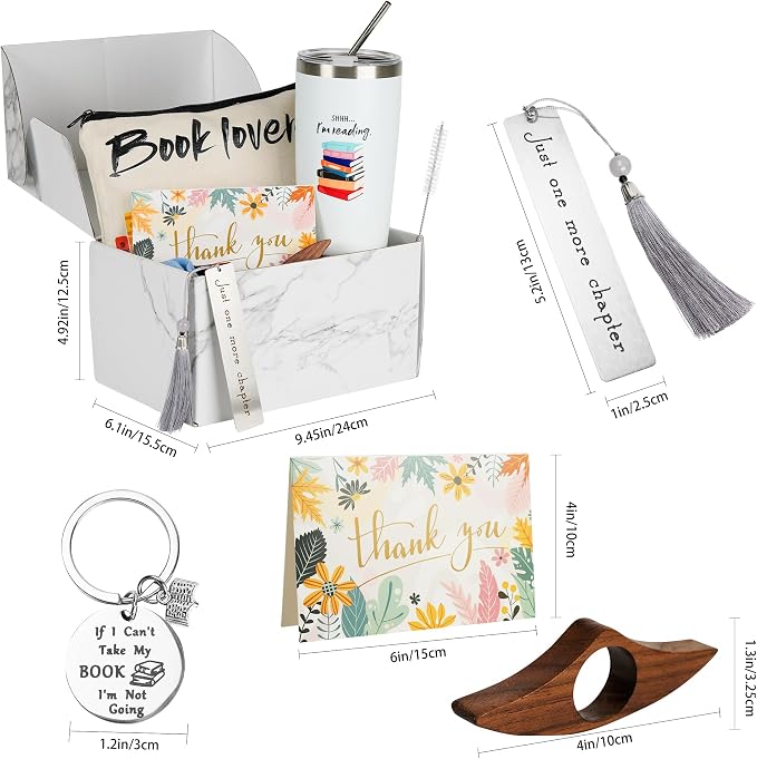 Kolewo4ever 11 Pieces Book Lovers Gifts Box Set Insulated Tumbler,Tote Bag,Makeup Bag,Socks,Keychain,Bookmark,Flipper