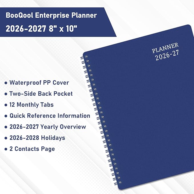 Planner 2026-2027 - Academic Planner from July 2026 - June 2027, 8" x 10", Calendar Planner 2026-2027, Weekly and Monthly Planner Spiral Bound, Flexible Cover, To-Do List, 12 Monthly Tabs