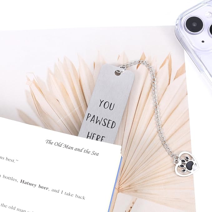 Cat Pendant Bookmark, Cute Cat Gifts Funny Silver Animal Metal Book Marks for Reading Women You Pawsed Here Kitten Bookmark Kitty Lovers Gift for Women Men Readers