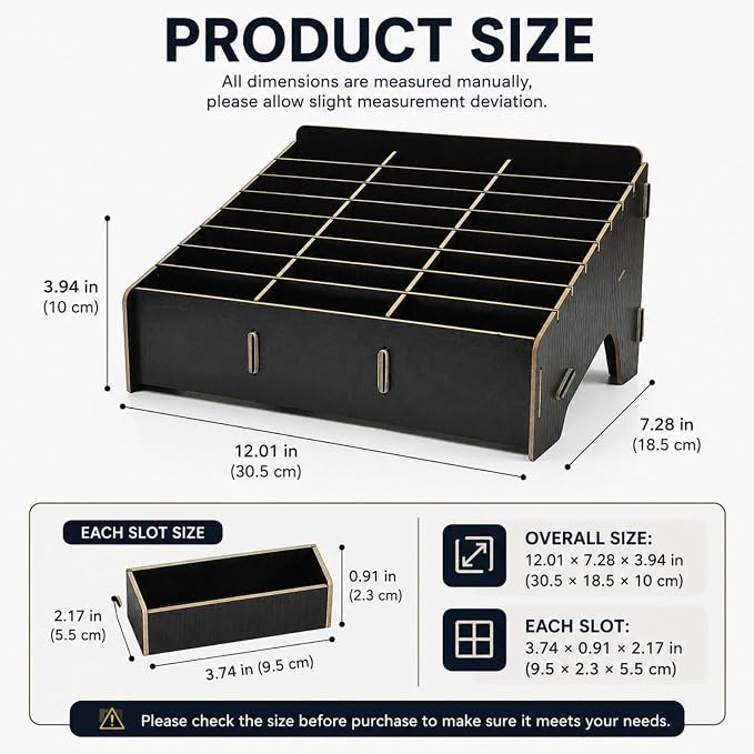 XICHENGSHIDAI 24 Slots Cell Phone Holder for Classroom, Wood-Look Phone Storage Box and Calculator Organizer for Teachers, School, Office and Meeting Room, Caddy and Ink Pad Organizer, Black