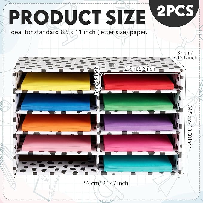 Dispowreath 2 Pack 10 Slots Construction Paper Storage, Classroom Mailboxes, Back to School Literature Cardboard Paper Organizer for Teacher, Office, 19.7 x 12.4 x 11.8 Inches(White,Spot)