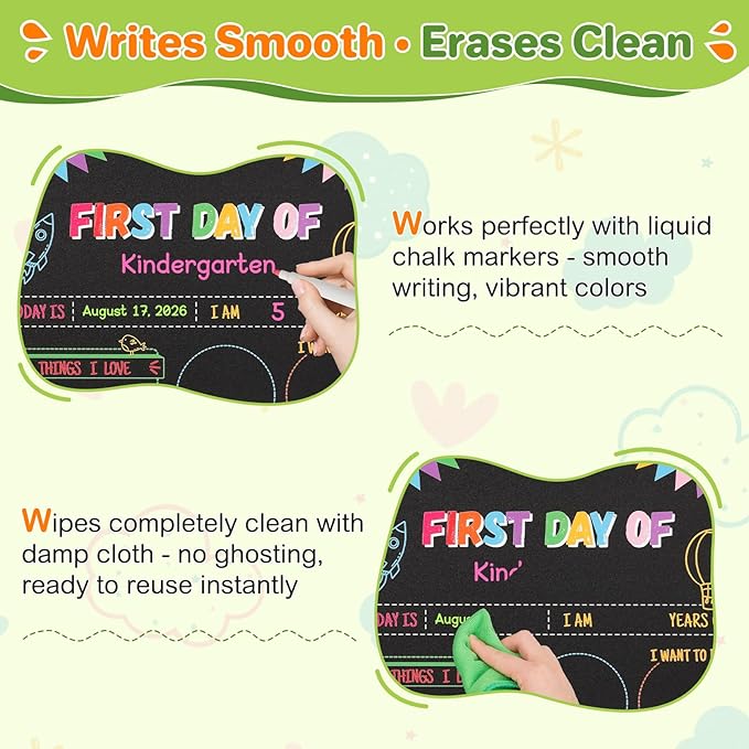 First Day of School Sign & Last Day Board - 11x14 Double-Sided Reusable Chalkboard with Markers - Back to School Gift Photo Prop for Kids Preschool Kindergarten Elementary Grades