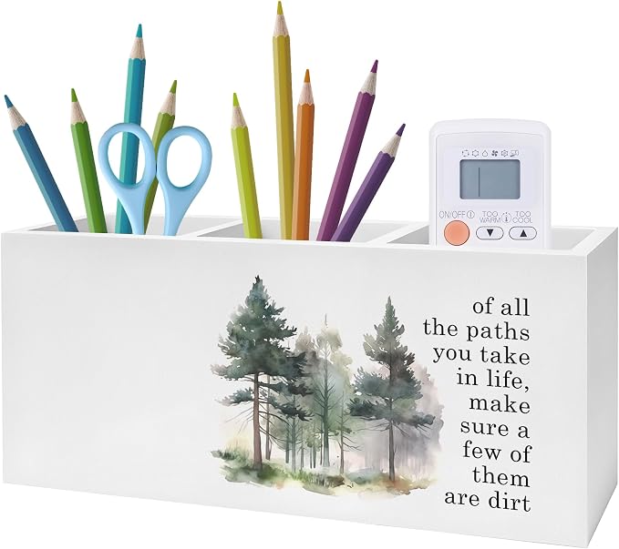 Watercolor Forest Inspirational Pen Pencil Holder, Motivational Desk Decor, of All the Paths You Take in Life Pencil Pen Holder Organizer for Home Office Desk Accessories
