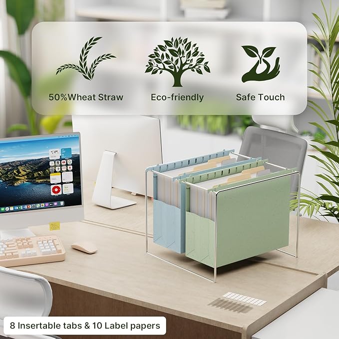 XINGIA Hanging File Folders Letter Size, Extra Capacity 4 Inch Expansion Filing Cabinet Folders with Tabs,Assorted Color,6 Pack Wheat Straw Reinforced Hanging File Organizer for Office School Home