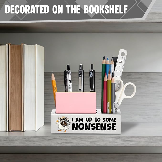 FOKCBOCM Funny Office Pen Holder with Raccoon Duck Design, Stainless Steel Desk Organizer Gift for Coworker, Playful Humor Workspace Decor, Cute Desk Accessory-DS117