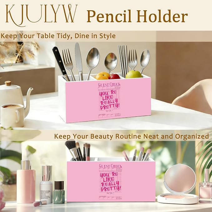 Coquette Trendy Pink Pen Holder for Desk, Pink Office Decor, You're Like Really Pretty Preppy Girly Wooden Box Pencil Pen Holder Organizer for Home Office Desk Accessories
