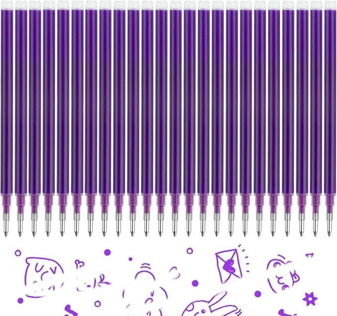 0.7 mm Erasable Gel Ink Pen Refills Compatible with Frixion Friction, Smooth Writing Multicolor Retractable Fine Point Pen Refill for School Office Home Art (Purple, 24)