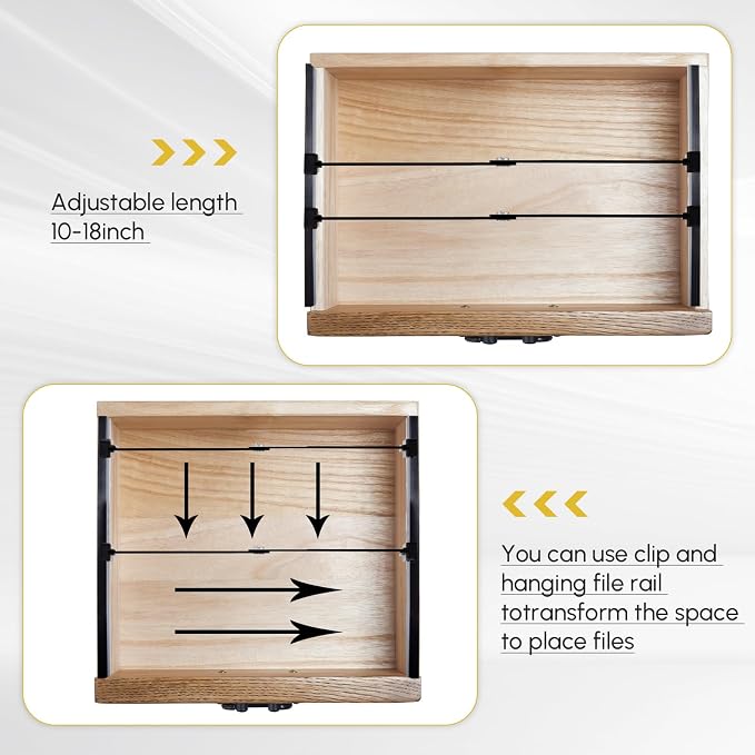 24 Pcs Metal Adjustable File Cabinet Rails Set Include 16 Hanging File Rail Clips 8 Cabinet Dividers Bars Suitable for Cabinets with Drawer Thickness Less Than 1/8 Inch(Black,10-18.5 Inch)