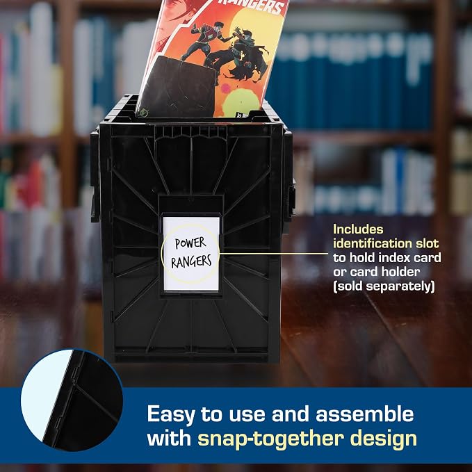 BCW Long Comic Book Bin - 2 Pack | Heavy Duty Comic Book Storage Box | Stackable Comic Bin Organizer for 300 Comics Each | Acid-Free Plastic Box with Divider & Label Slot