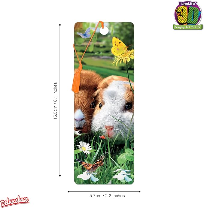 3D LiveLife Bookmark - Guinea Pigs from Deluxebase. Cute Lenticular Guinea Pig Page Marker. Animal Themed Accessories for Book Lovers. Small Gifts for Men, Women, Writers and Teachers.
