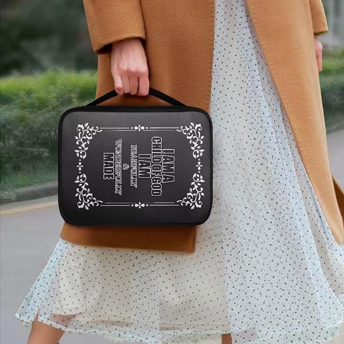 I AM A Child of GOD Black Bible Cover for Women Men,Canvas Bible Book Carrying Cases Church Bag with Handle