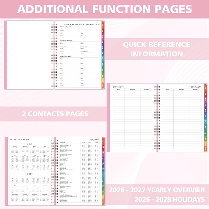 2026 Planner - 2026 Planner Weekly and Monthly from Jan. 2026 - Dec. 2026, Weekly Planners 2026 with Inner Pocket, Colorful Tabs, Planners for Women, 8.5" x 6.4" - Pink