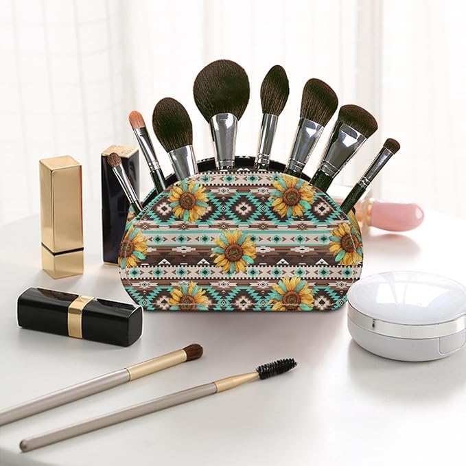 FUSURIRE Remote Control Holder Vintage Sunflower Aztec Geometry Print PU Leather Organizer Box with 5 Compartments for Home Office Supplies,Remote Caddy Desktop Storage for Controllers,Media Player