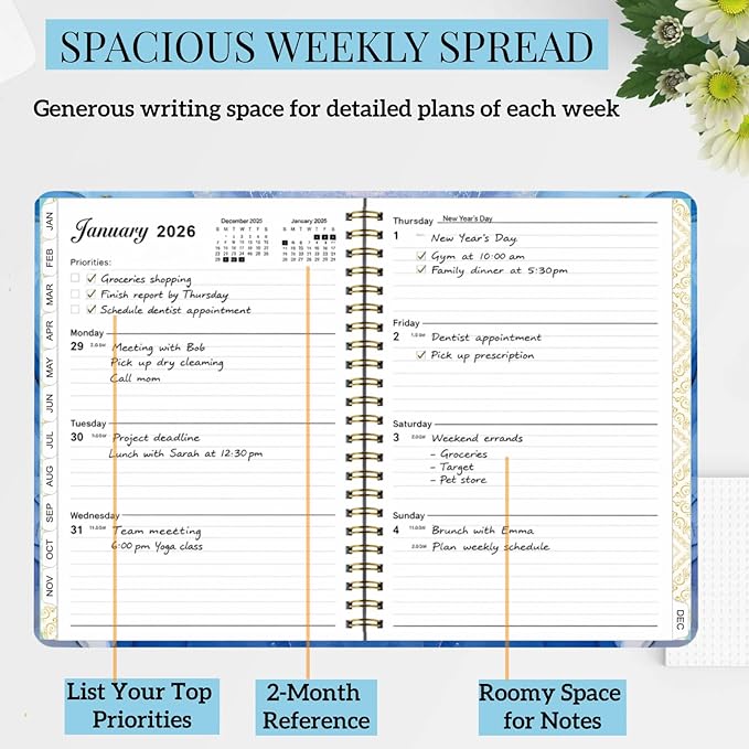 Planner 2026 Men & Women,Monthly and Weekly Agenda Calendar Planner,Jan 2026 to Dec 2026,A5 (6.3" x 8.5"),Hardcover Spiral Daily Planning Book with Tabs,for Office Home School,Sky Blue