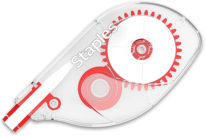STAPLES Correction Tape, Easy Sidewinder Applicator for Instant Corrections, 10-Pack, White