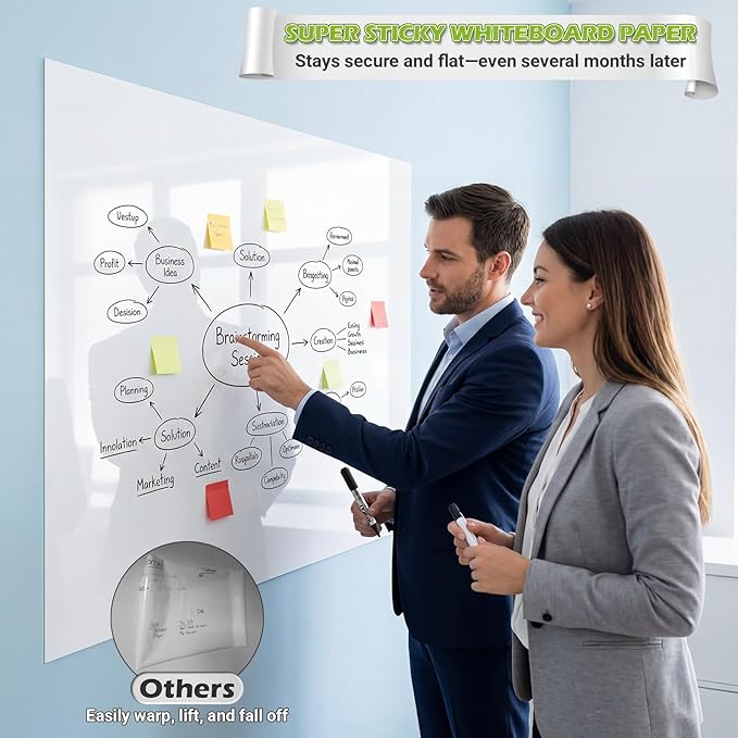 AFMAT 2 Pack Whiteboard Sticker for Wall, 36" x 24" White Boardpaper, Upgrade PET Dry Erase Wallpaper with 6 Markers, Super Sticky & No Ghost, Peel and Stick Dry Erase Board for Home Office Classroom