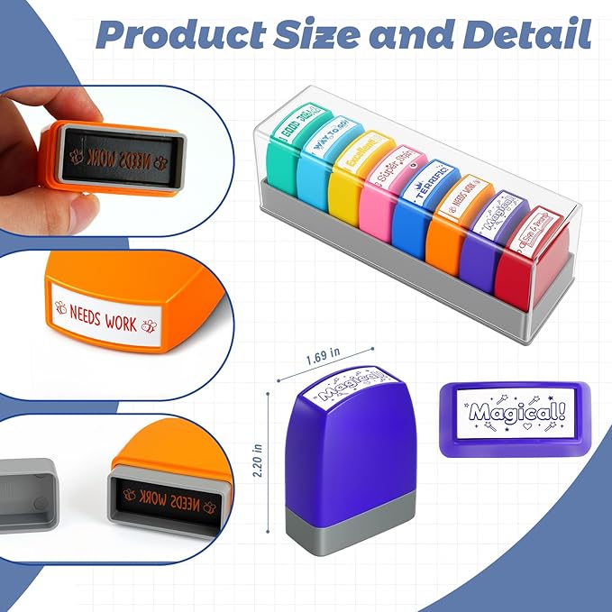 Teacher Stamps for Classroom, Self Inking Grading Stamps Set, Reward Stamps with Sign & Return, Excellent, Good Job, Classroom Must Haves for Elementary School Teacher Appreciation Gifts (8pcs)