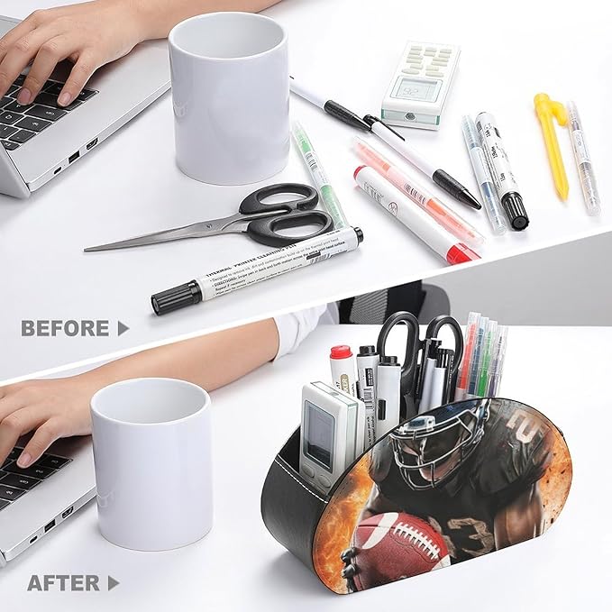 Cool American Football Remote Control Holder with 5 Compartments, PU Leather TV Remote Caddy, Desk Organizer for TV, Game Controllers, Office Supplies