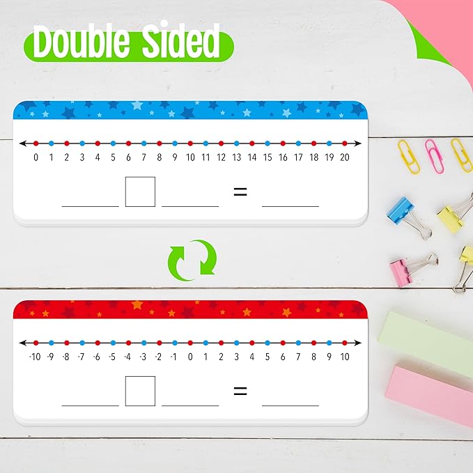 15 Packs Number Line Dry Erase Boards, Double Sided Writable and Erasable Board-0 to 20 on One Side & -10 to10 on Other Side Math White Board for Kids, Students, Classroom and Home (12” x 4”)