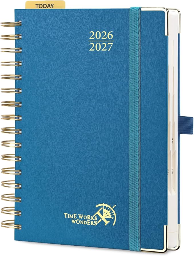 POPRUN 2026-2027 Daily Planner One Page Per Day, 5.75" x 8.5", Academic Daily Calendar Book with July 2026 to June 2027, Hardcover Appointment Book with Hourly Time Slots, Spiral Bound, Monthly Tabs - Night Sky Blue