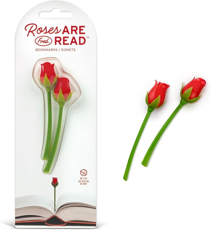 Genuine Fred Roses are Read Flower Bookmarks – Set of 2 Rose Page Markers, Soft and Flexible Silicone, Great for Romance Novels, Book Lovers, and Valentine's Day