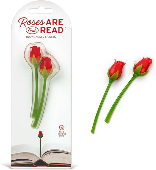 Genuine Fred Roses are Read Flower Bookmarks – Set of 2 Rose Page Markers, Soft and Flexible Silicone, Great for Romance Novels, Book Lovers, and Valentine's Day