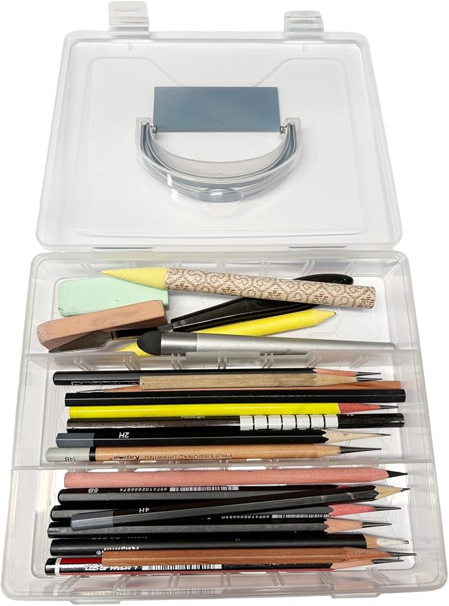 4-Pack PP Plastic Pencil Boxes with Handles, For storage of office supplies, art pencils, stationery, and small parts.