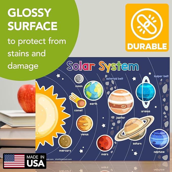 Educational Charts for Preschool to Grade 1 – Bright & Colorful Educational Visual/Learning Aid Wall Art Poster for Classroom Home | Glossy Durable Cardstock | 8.5" x 11" | 5 per Pack (Solar System)