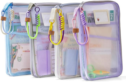 4-Pack Zippered Mesh File Bags – Kids Homework Organizer for Home, School Paper & Art Storage, Document Folder Pouch for Office, Classroom, and Project Organization