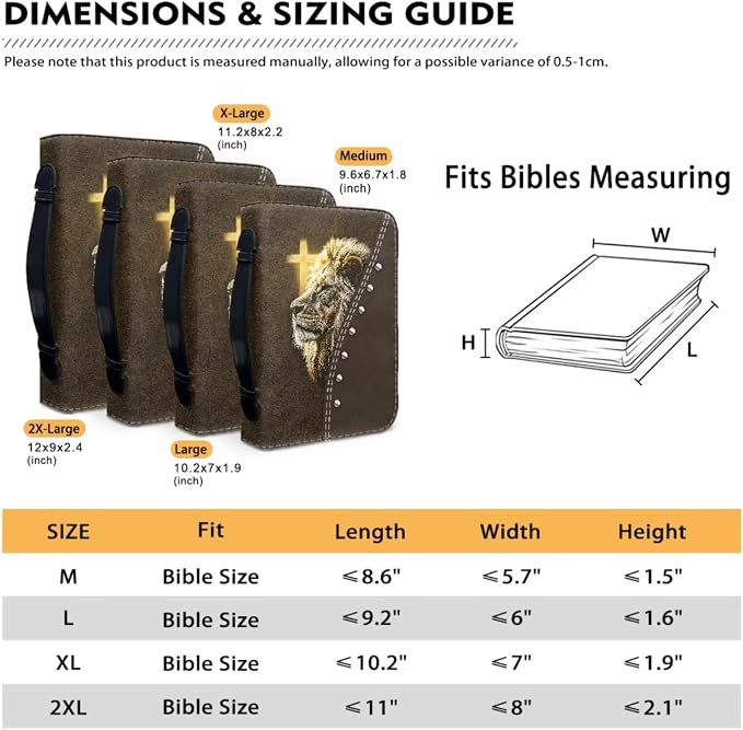 Retro Religious Cross and Lion Bible Case with Bookmark Waterproof Bible Cover Case for Women Lightweight Bible Bag with Handle Pockets Church Book Bag Brown