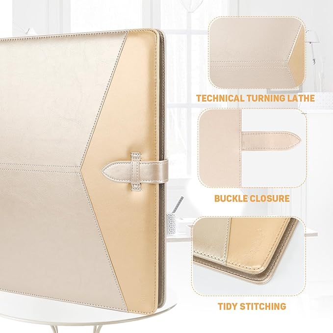 Toplive Executive Resume Padfolio Folder Business Portfolio Interview Presentation Legal Writing Pad Organizer with Card Holder Document Sleeve for Men Women, Gold