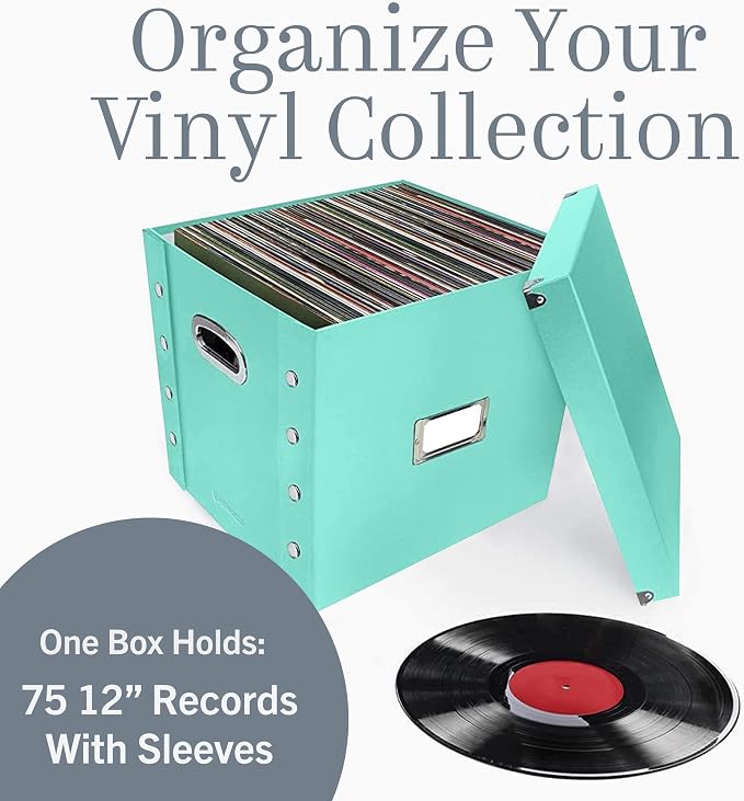 Snap-N-Store Vinyl Record Storage Box - 12" - 1 Pack- Crate Holds up to 75 Vinyl Albums - Mint
