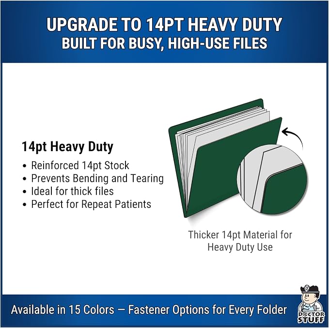 Dark Green File Folders, Doctor Stuff, Letter Size Reinforced End Tab Folder, 14 pt Stock, Box of 50