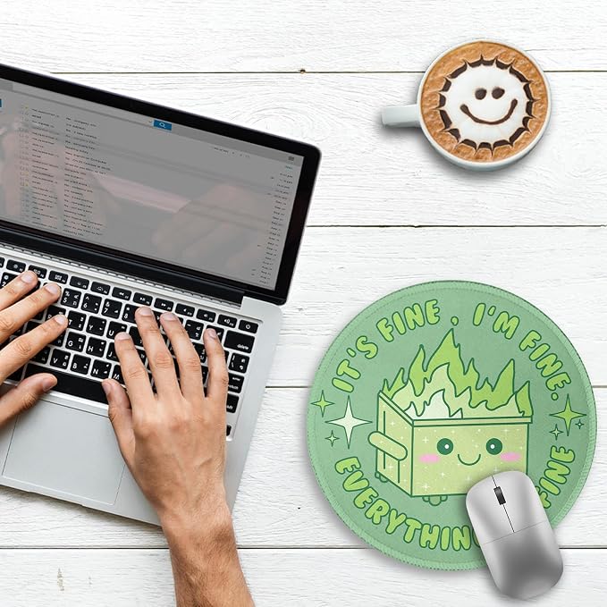 Gctriki Dumpster on Fire Mouse Pad, Cute Sage Green Mouse Pads for Desk, Funny Round Mousepad for Laptop Gaming Stitched Edge Non-Slip Rubber Base, Cute Green Office Desk Accessories Decor for Women