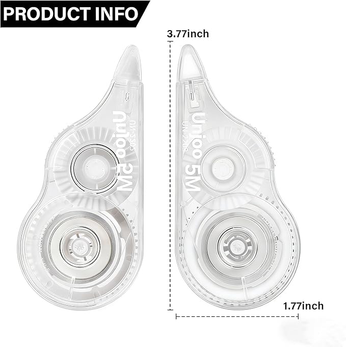 Unjoo White Correction Tape, Fast Clean and Easy to Use Tear-Resistant Tape, For school Supplies, Office (12pack, White, 5M/196, Tape Width 0.2in)