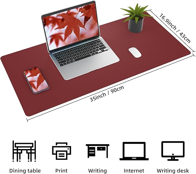 AFIING Cork Desk Mat, 31.5" x 17", Red,Leather Desk pad | Dual-Sided Cork & PU Leather, Non-Slip & Waterproof, Desk Protector for Home Office, Workspace & Gaming